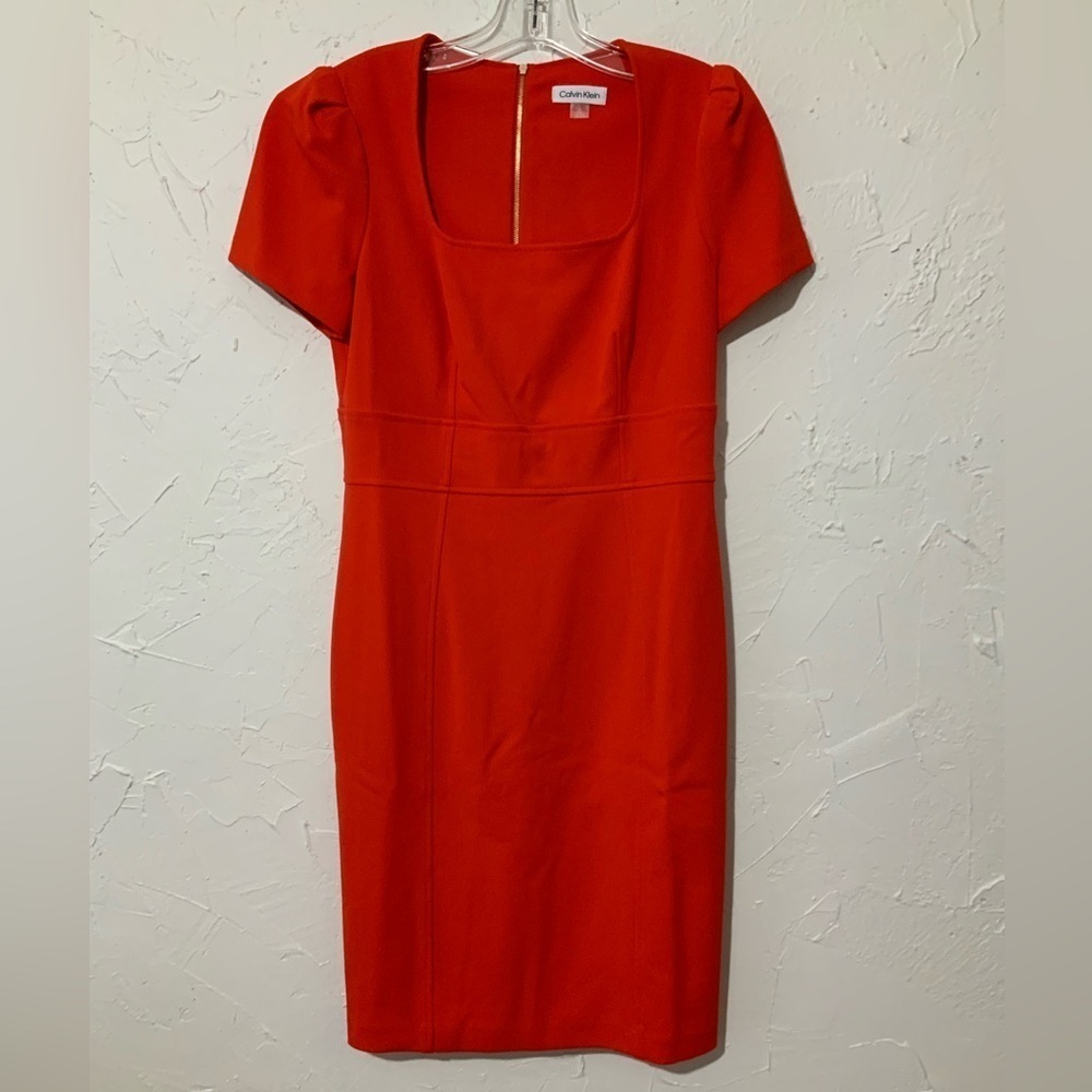 NWT Calvin Klein Red Sheath Dress with Square Neck Sz 6 | Business Office Wear - Picture 6 of 10